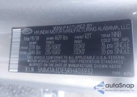 2024 Hyundai Tucson Se from USA, damaged, VIN 5NMJA3DE5RH403932
